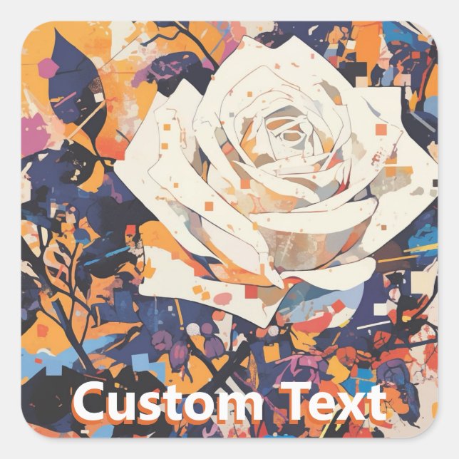 Sticker Carré Modern Abstract White Rose Custom (Devant)