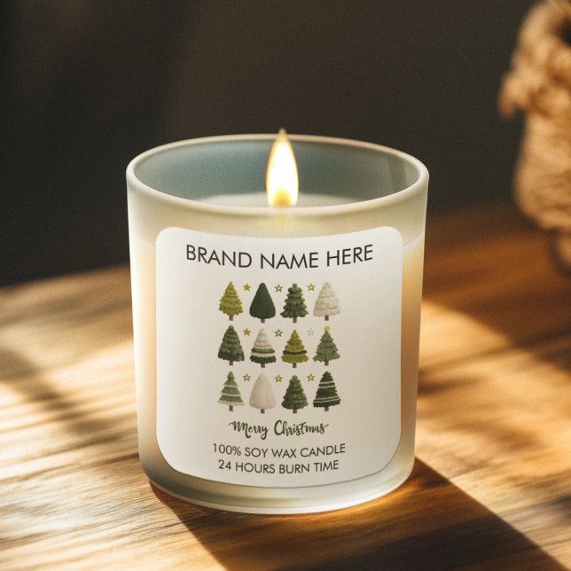 Sticker Carré Modern Christmas Pine Trees Candle Labels (Créateur téléchargé)
