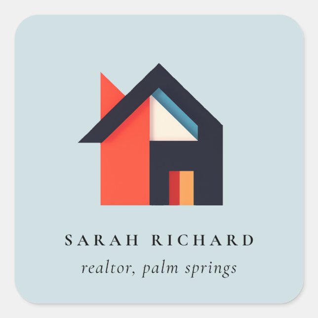 Sticker Carré Modern Colorful House Logo Realtor Blue Red Orange (Devant)