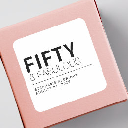 Sticker Carré Modern Fifty and Fabulous Bold 50th Birthday Party