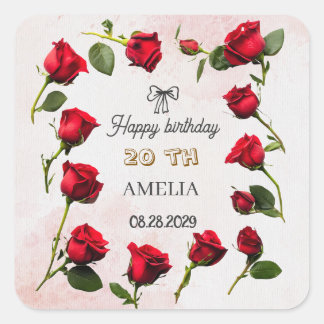 Sticker Carré Modern Floral Birthday | Elegant Flower Design 
