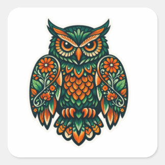 Sticker Carré Modern Folk Art Owl 