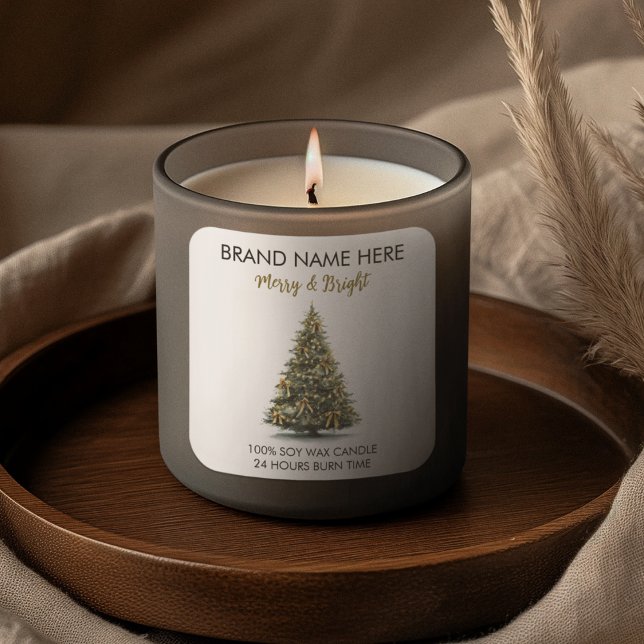 Sticker Carré Modern Gold Christmas Tree Candle Label (Créateur téléchargé)