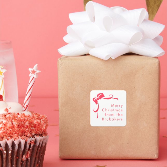 Sticker Carré Modern Hand Drawn Red Bow Personalized Christmas (Fête)