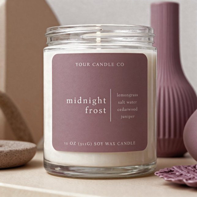 Sticker Carré Modern Minimalist Candle Packaging Label Mauve (Créateur téléchargé)