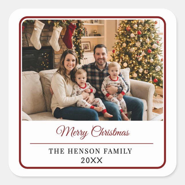 Sticker Carré Modern Personalized Family Photo Merry Christmas  (Devant)