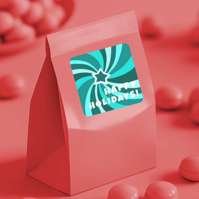 Sticker Carré Modern Swirl HAPPY HOLIDAYS CUSTOM Green (Modern Swirl HAPPY HOLIDAYS CUSTOM Green Teal Christmas Square Sticker
)