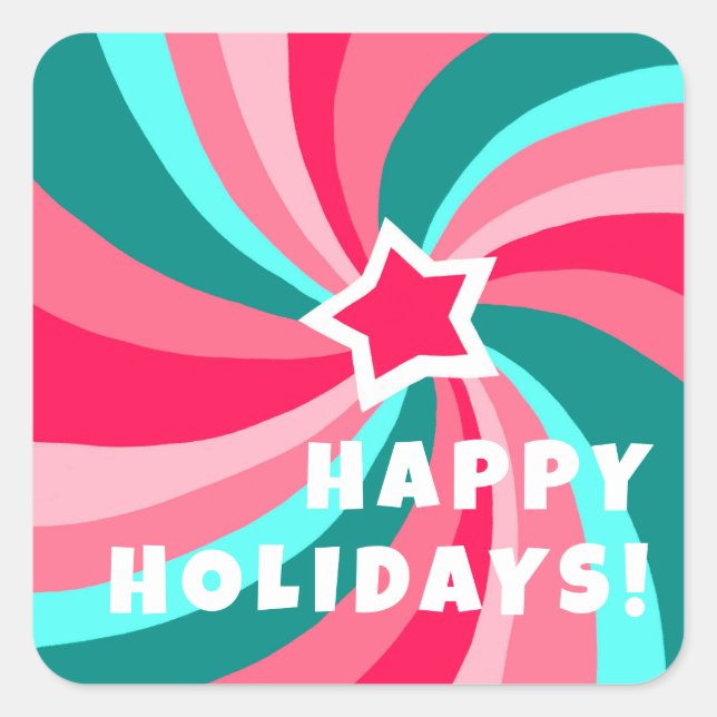 Sticker Carré Modern Swirl HAPPY HOLIDAYS CUSTOM Pink Green (Devant)