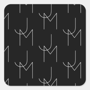 Sticker Carré Moderne 2 Initiales Motif Noir & Blanc