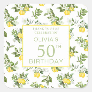 Sticker Carré Moderne 50e anniversaire Citron Citrus Botanique
