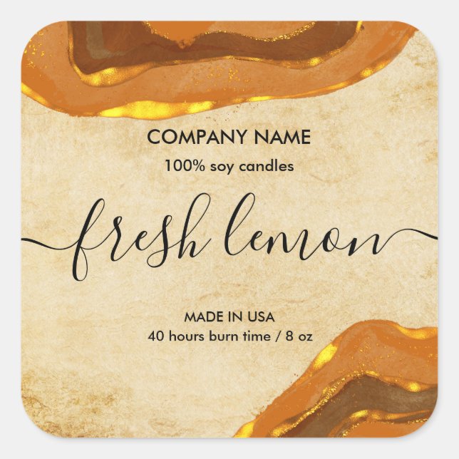 Sticker Carré Moderne Boho Terracotta Agate Brûlé Orange (Devant)