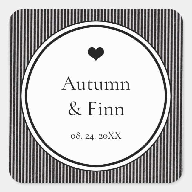 Sticker Carré Moderne Chic Classique Mariage Personnalisé Favori (Devant)