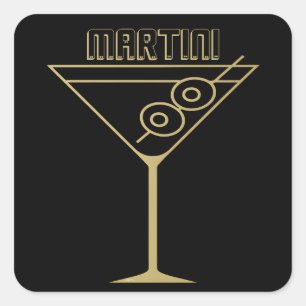 Sticker Carré Moderne de milieu de siècle Or 2 Martini aux olive