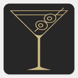 Sticker Carré Moderne de milieu de siècle Or 2 Martini olive