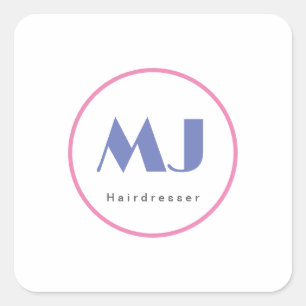 Sticker Carré Moderne et élégant Monogramme Bleu Coiffeur blanc