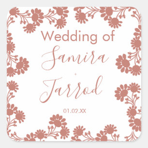 Sticker Carré Moderne Floral Motif Nuetral Mariage Plaque