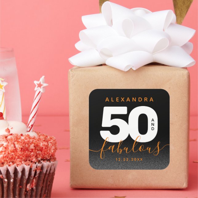 Sticker Carré Moderne Girly Orange 50 et fabuleux (Fête)