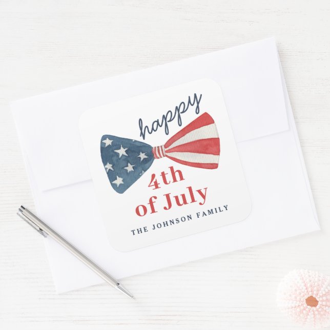 Sticker Carré Moderne Happy 4 juillet (Enveloppe)