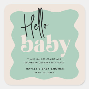 Sticker Carré Moderne Hello Baby Mint Green & Cream Baby shower