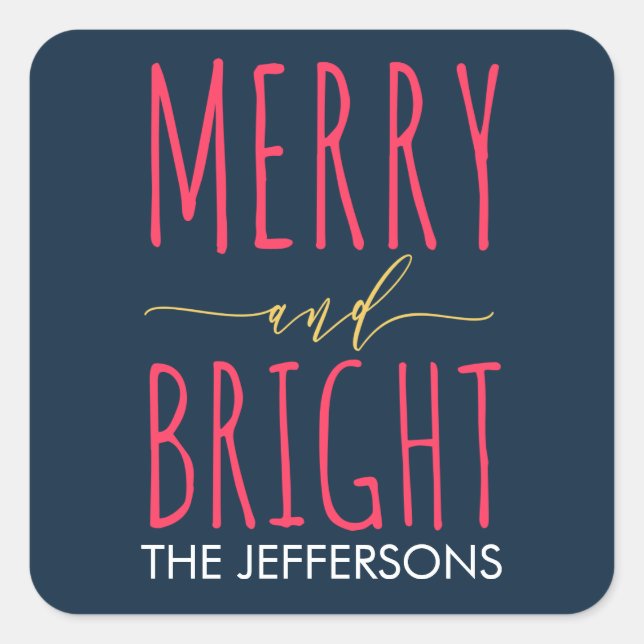 Sticker Carré Moderne Merry et Bright Navy Blue Personnaliser (Devant)