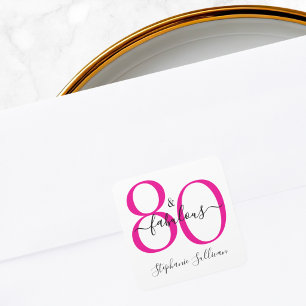 Sticker Carré Moderne Quatre-Vingts et Incroyable Rose 80e Anniv