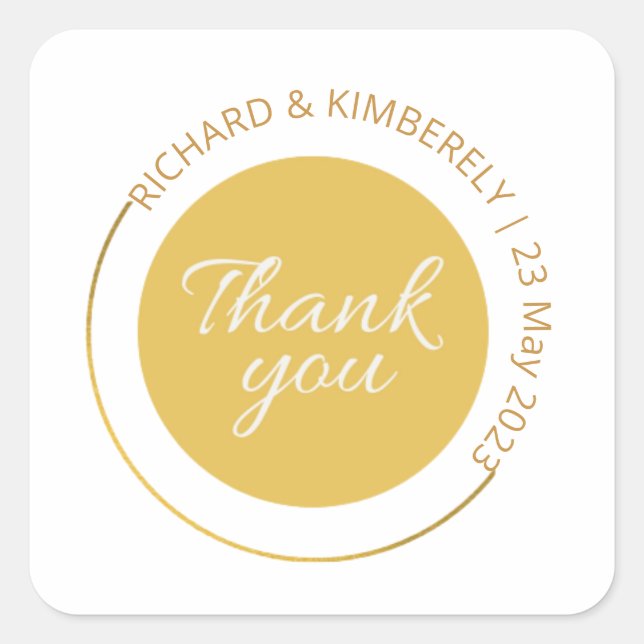 Sticker Carré Moderne Simple Ajouter un couple Nom Date Merci Sq (Devant)