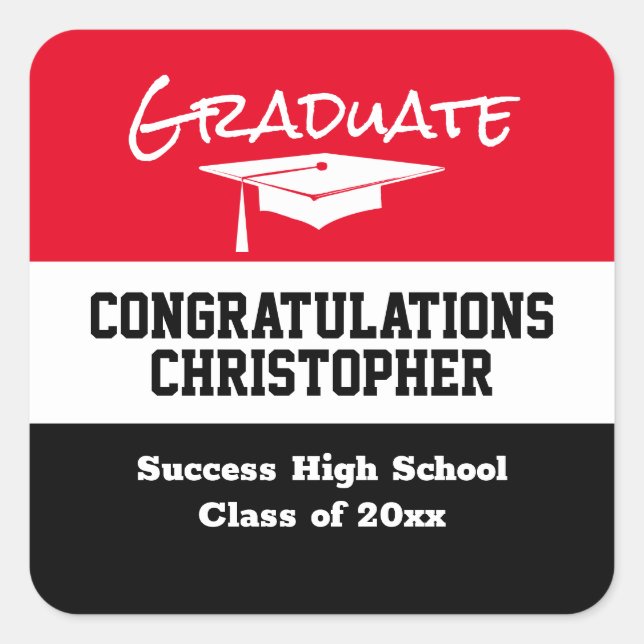 Sticker Carré Moderne Simple Black Red School Graduation (Devant)