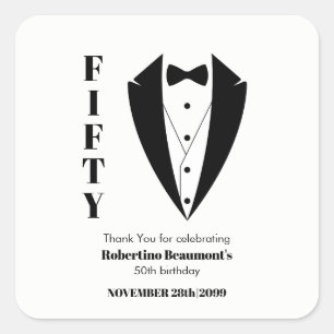 Sticker Carré Moderne Simple Tuxedo Noir Blanc 50e Anniversaire 