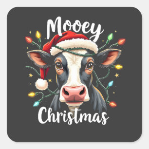 Sticker Carré Moey Noël Funny Xmas Vache Amateurs de bétail