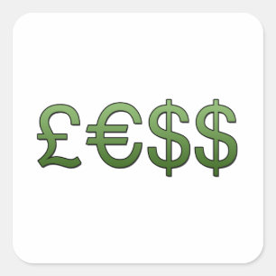 Sticker Carré Moins d'argent Symboles Livre, Euro Dollar