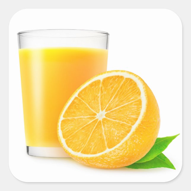 Sticker Carré Moitié d'orange et verre de jus (Devant)