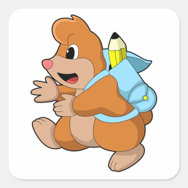 Sticker Carré Mole comme étudiant avec sac à dos (Devant)
