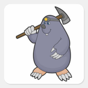 Sticker Carré Mole comme fermier avec Pickaxe & Spotlight