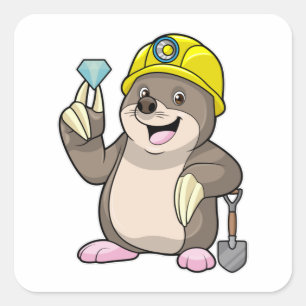 Sticker Carré Mole en tant que mineur avec lunette et diamant