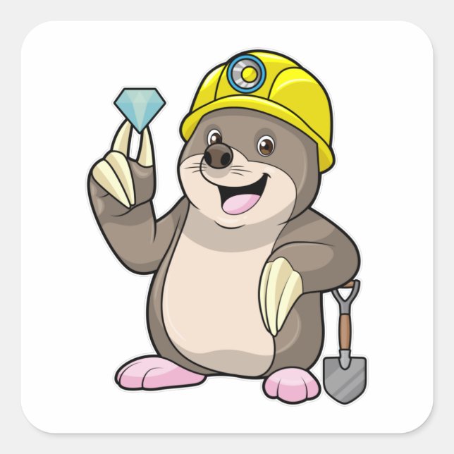 Sticker Carré Mole en tant que mineur avec lunette et diamant (Devant)