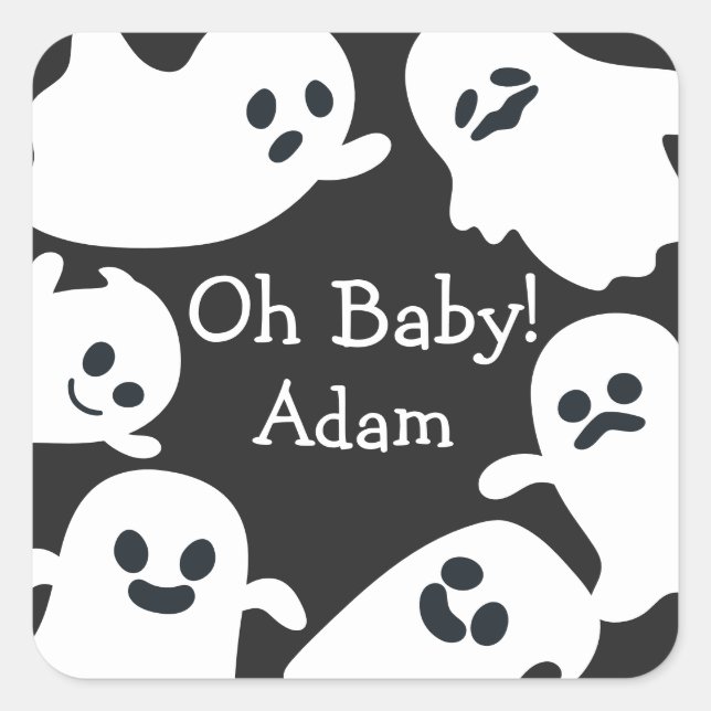 Sticker Carré Mon bébé ! Baby shower d'automne d'Halloween noir  (Devant)