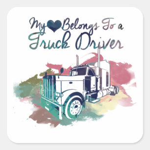 Sticker Carré Mon coeur appartient à un conducteur de camion