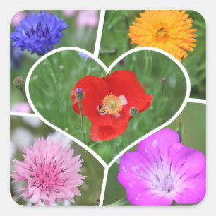 Sticker Carré Mon coeur est rempli de fleurs Photo Collage