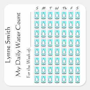 Sticker Carré Mon décompte quotidien d'eau - une semaine