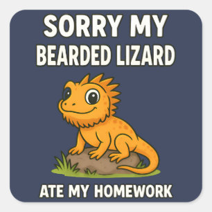 Sticker Carré Mon Dragon Barbu a Mangé Mon Devoir Drôle Amateur