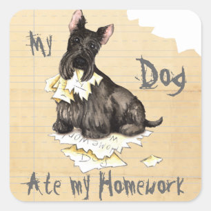 Sticker Carré Mon Scottie a mangé mes devoirs