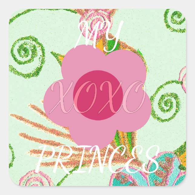 Sticker Carré Mon XOXO Little Princess Floral Art Design d'impre (Devant)