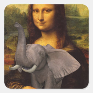 Sticker Carré Mona Lisa avec éléphant Parodie