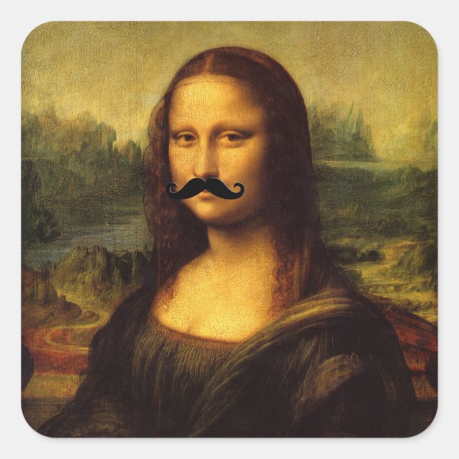 Sticker Carré Mona Lisa Avec Moustache (Devant)