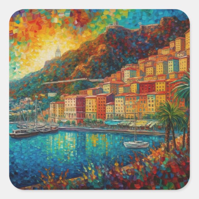 Sticker Carré Monaco, Monte-Carlo Bay en style van Gogh (Devant)