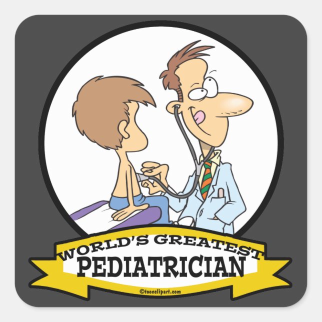 STICKER CARRÉ MONDE LE PLUS GRAND PEDIATRICIEN CARTOON HOMME (Devant)