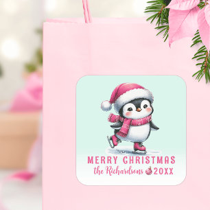 Sticker Carré Monnaie de pingouin et Noël rose