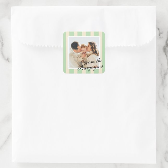 Sticker Carré Monnaie verte et crème Chic Bandes verticales Phot (Sac)