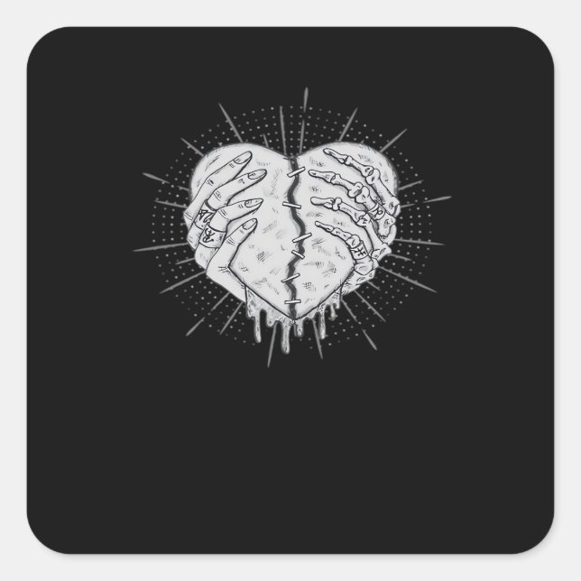 Sticker Carré Monochrome Squelette Main Avec Coeur Classique (Devant)