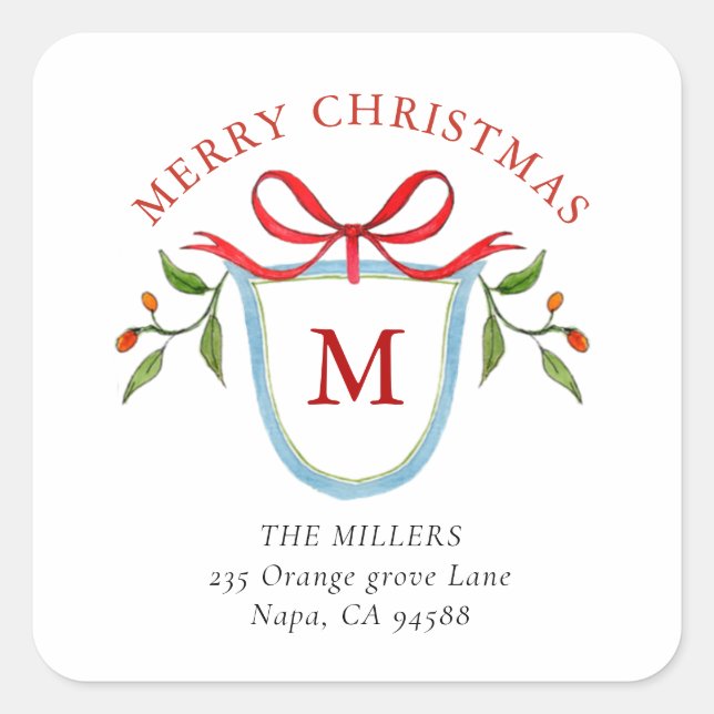 Sticker Carré Monogram Citrus Crest avec adresse (Devant)